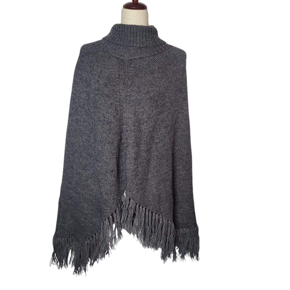 Inca Imports Women's Handmade Fringe Poncho Cape Gray Size Large